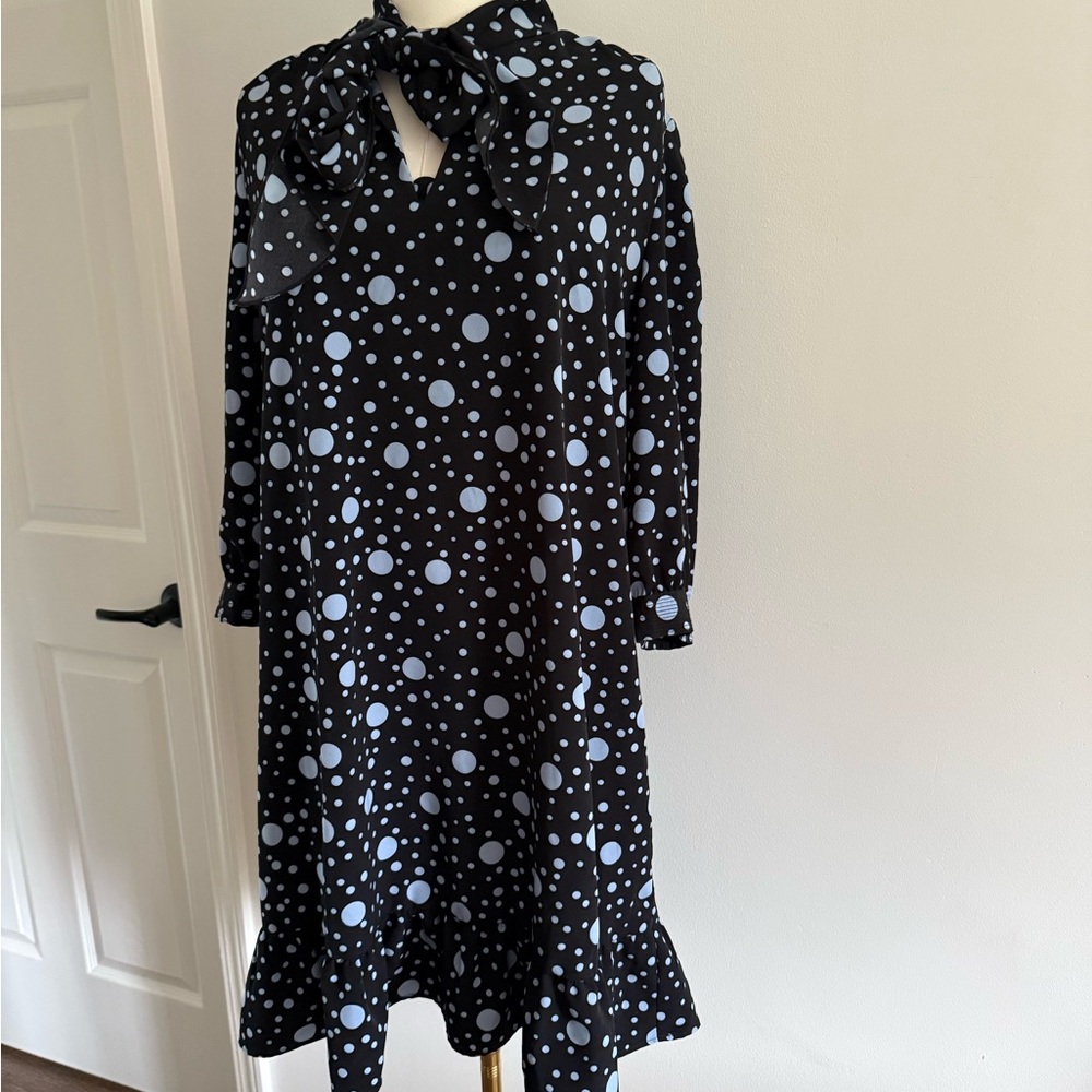 Who What Wear Black and Gray Polka Dot Dress